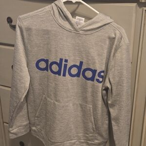 adidas Heather Gray Hoodie with Royal Blue Logo Boys 14/16 Large